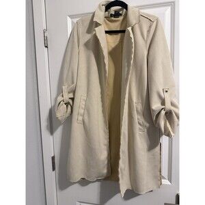 Joan Vass Cream Trench Coat Womens Large Classic Chic Minimalist Faux Suede